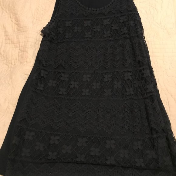 Ladies Black Tank with Knit Lace Front Overlay - Picture 2 of 4